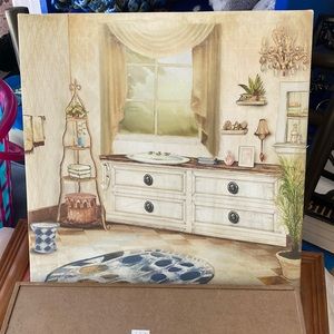 Pretty Bathroom Watercolor Canvas 12” x 12”
